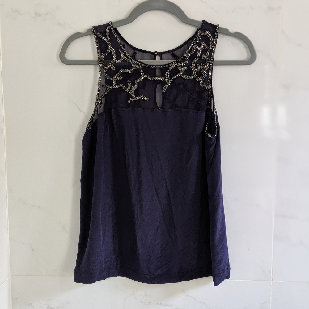 Matty M beaded sheer yoke silk sleeveless top